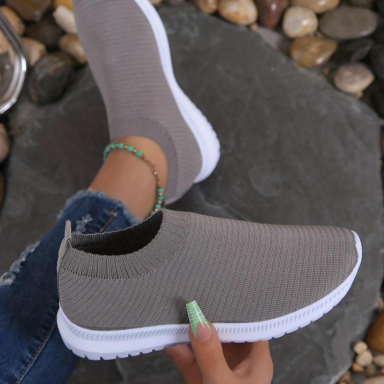Dark Grey Stretch Woven Sports Shoes Women's Footwear