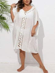  Sexy Cover Up Women's Plus Contrast Crochet Batwing Sleeve V Neck
