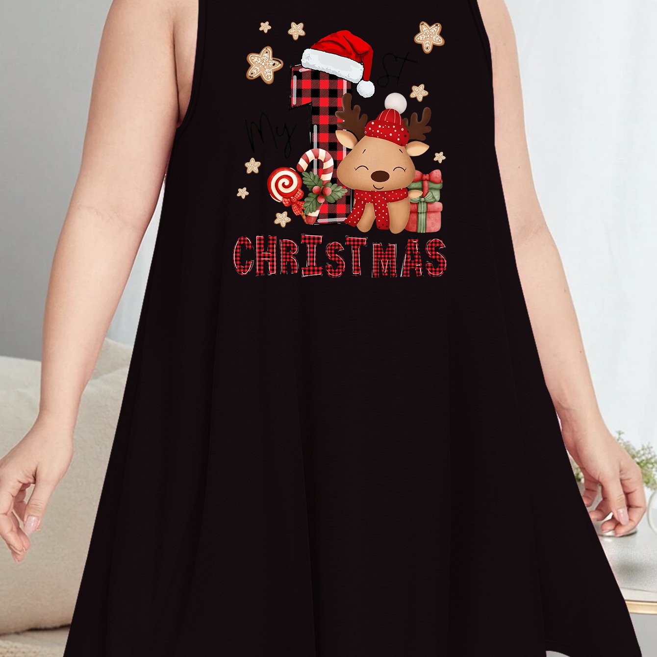 Christmas Casual Nightdress Women's Plus Letter Print Sleep Dress