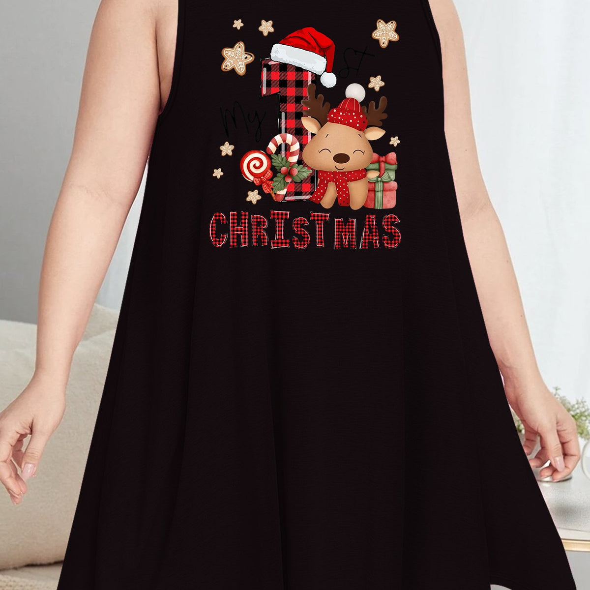  Christmas Casual Nightdress Women's Plus Letter Print Sleep Dress