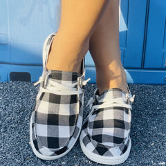 Women's Plaid Pattern Flat Shoes Lightweight Slip On Canvas Shoes