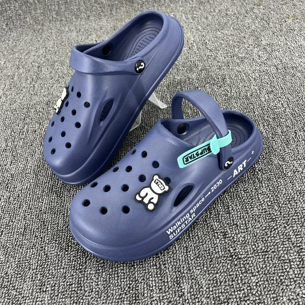 Men's Bear Charm Clogs with Strap Outdoor Slippers