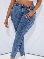  High Rise Skinny Cargo Jeans With Pockets