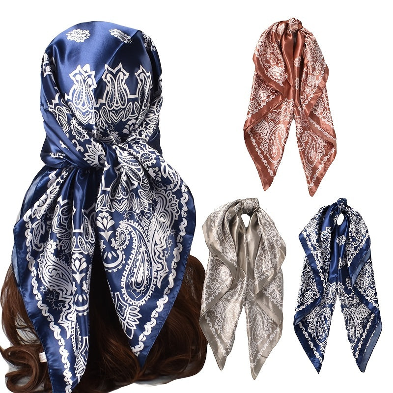 Floral Print Silk Head Scarf Lightweight Hank