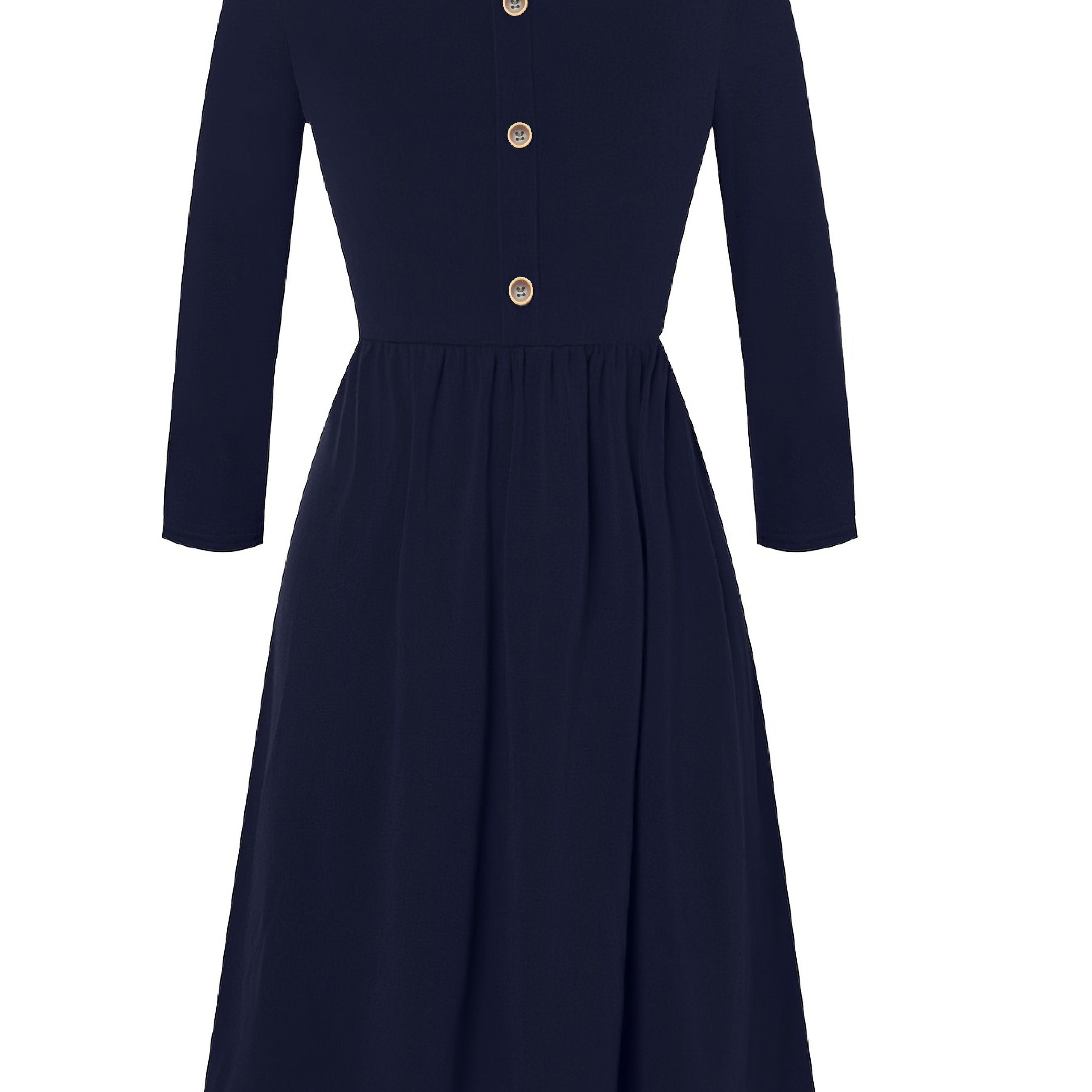 Button Decor Long Sleeve Dress Plus Size Medium Stretch Casual Dress