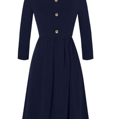 Button Decor Long Sleeve Dress Plus Size Medium Stretch Casual Dress