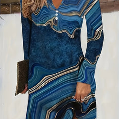 Marble Print Notched Neck Mini Dress