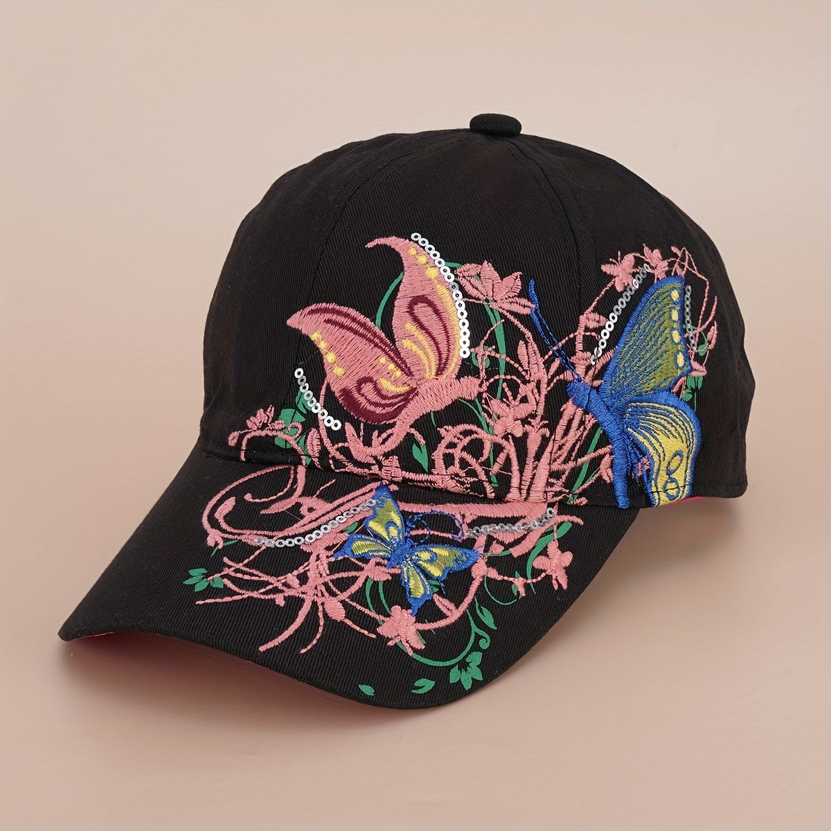Y2K Butterfly Embroidery Baseball Cap Vintage Solid Sun Hat
