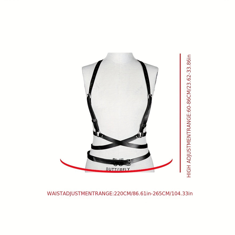 Gothic Cross PU Leather Harness Adjustable Corset Belt