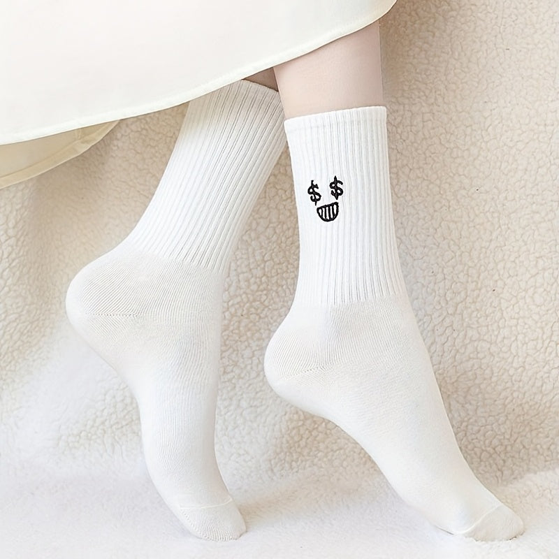 5 Pairs Expression Print Ribbed Socks for Women