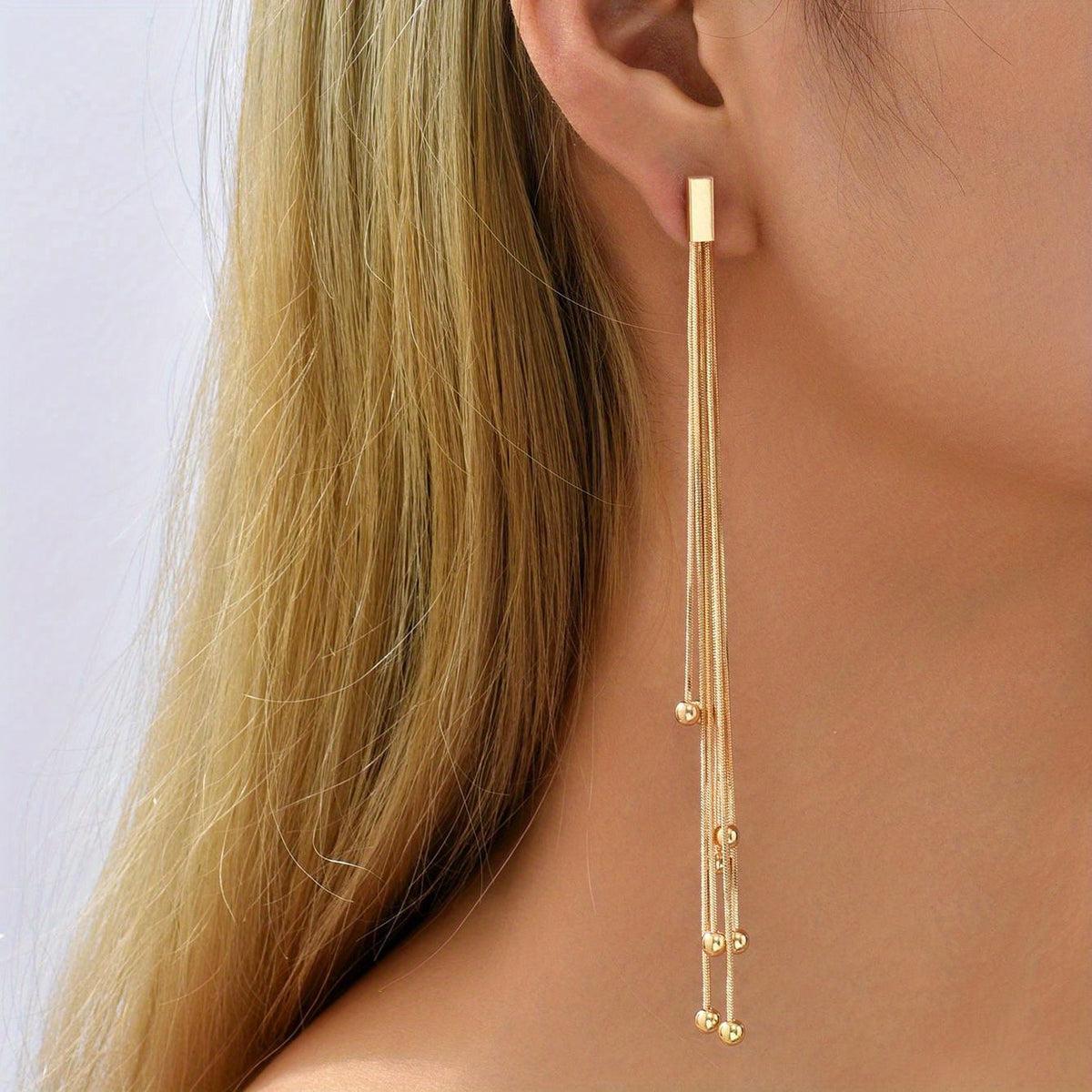 Golden Chain Tassel Dangle Earrings Copper 18K Plated Jewelry Women Gift