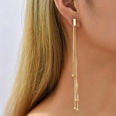 Golden Chain Tassel Dangle Earrings Copper 18K Plated Jewelry Women Gift