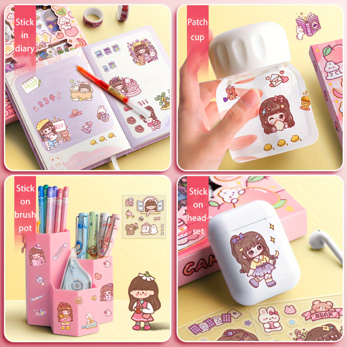 100pcs Random Cartoon Sticker for DIY Journal Diary Decoration