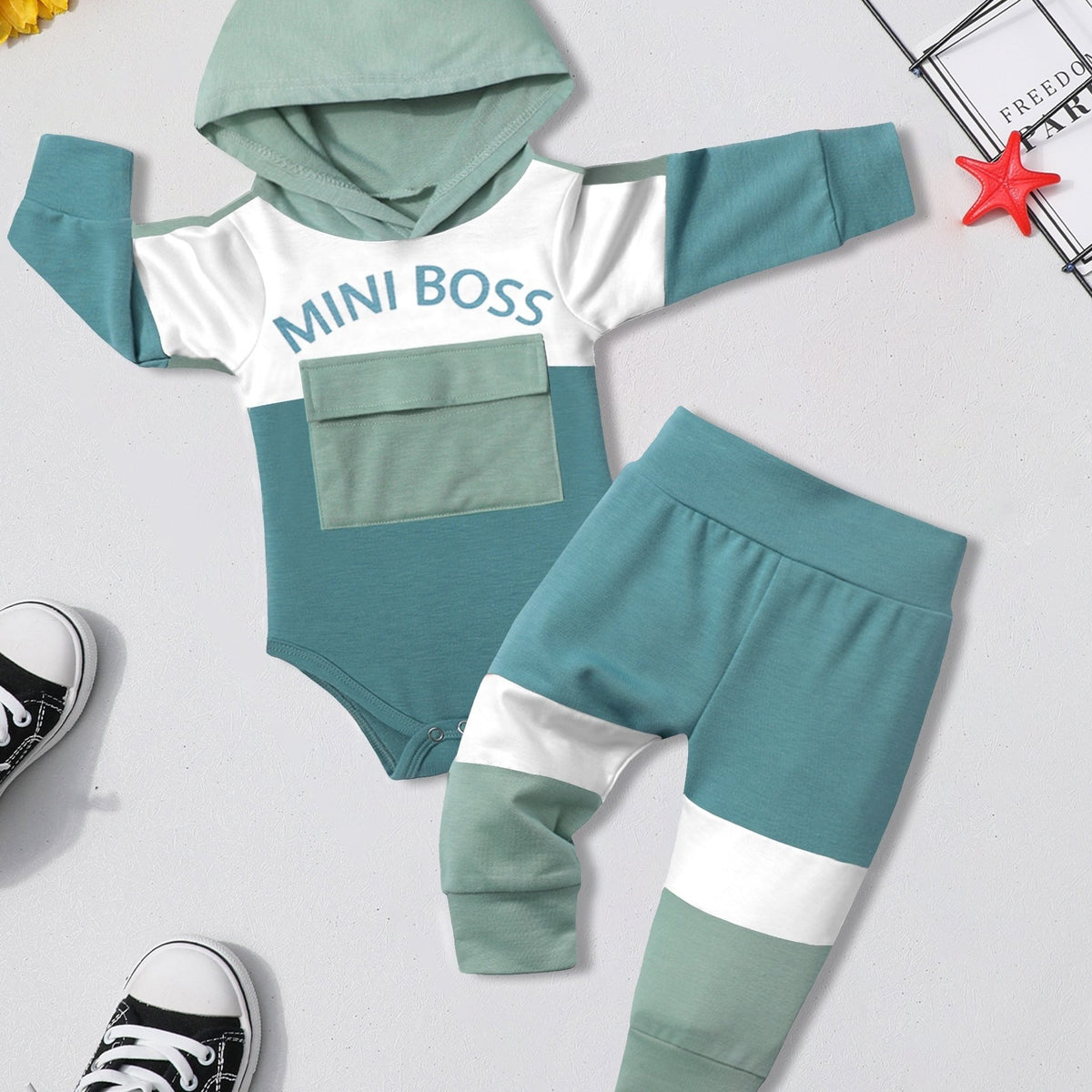 Baby Boy's Letter Print Hoodies and Pants Fall Winter Outfit Set
