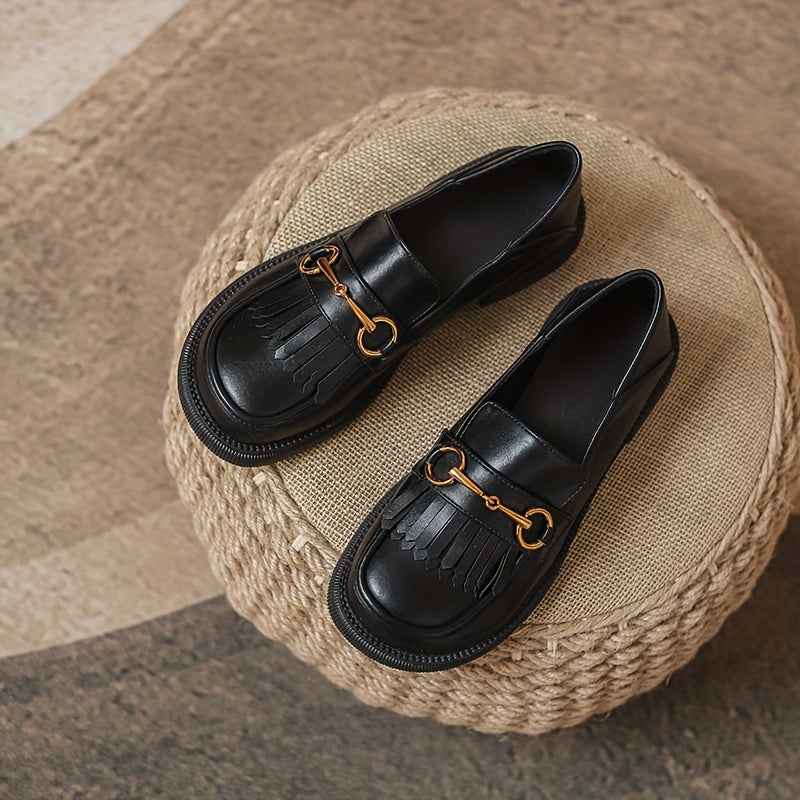 Women's Tassel Chunky Heel Loafers Slip On Shoes