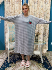 Strawberry Print Long Sleeve Lounge Dress