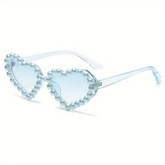 Faux Pearl Heart Sunglasses for Women Girls UV400 Sun Shades
