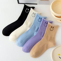5 Pairs Smiling Face Print Socks Women's Stockings