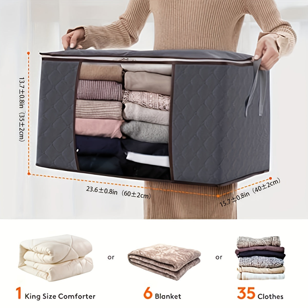 90L Large Storage Bags 3 Pack Closet Organizers Foldable Storage Bins