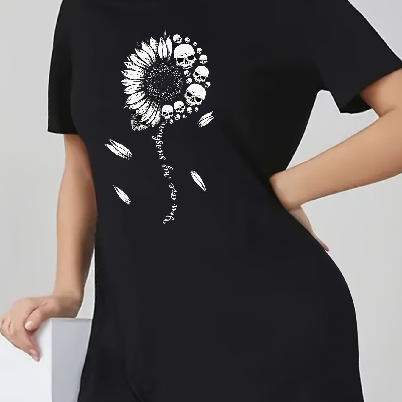  Casual Dress Women's Plus Slogan & Skull Print Short Sleeve R