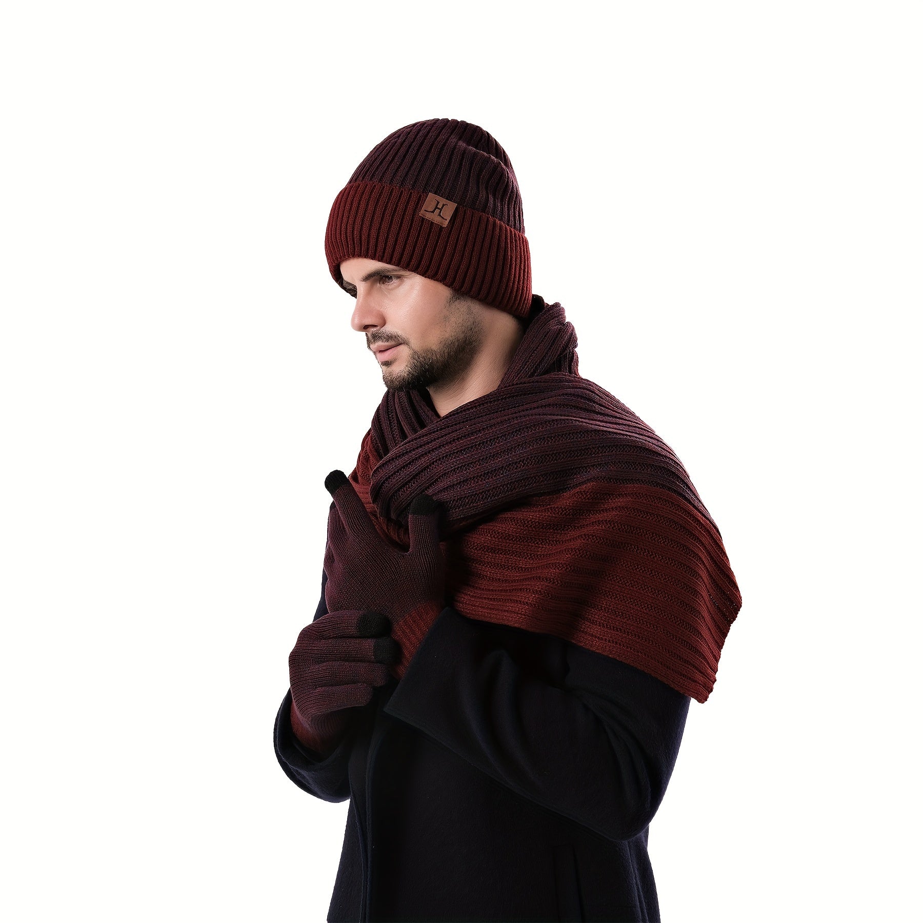 Jacquard Touch Screen Gloves Beanie Hat Scarf Set