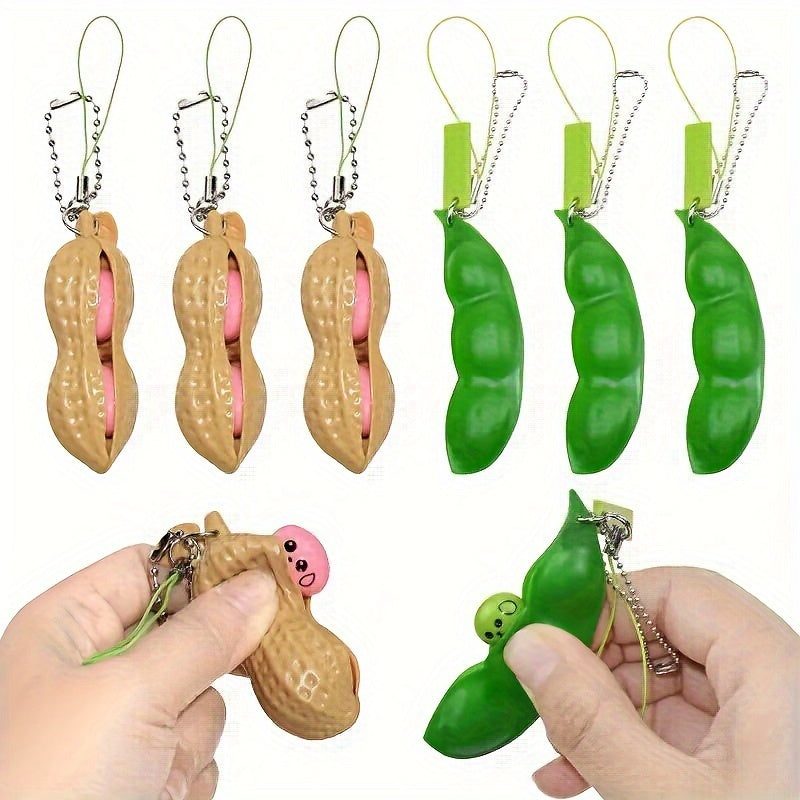 Pea Pod & Peanut Fidget Toy Keychain Stress Relief Key Ring Gift