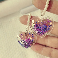 Heart Shape & Five star Quicksand Pendant With Beaded Chain