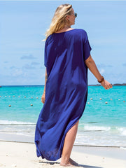 Women's Plus Size Boho Abaya Dress Embroidered V Neck Maxi Caftan Dress