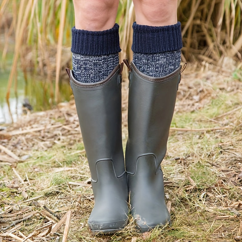 Colorblock Knitted Calf Socks Warm Knee High Women's Stockings