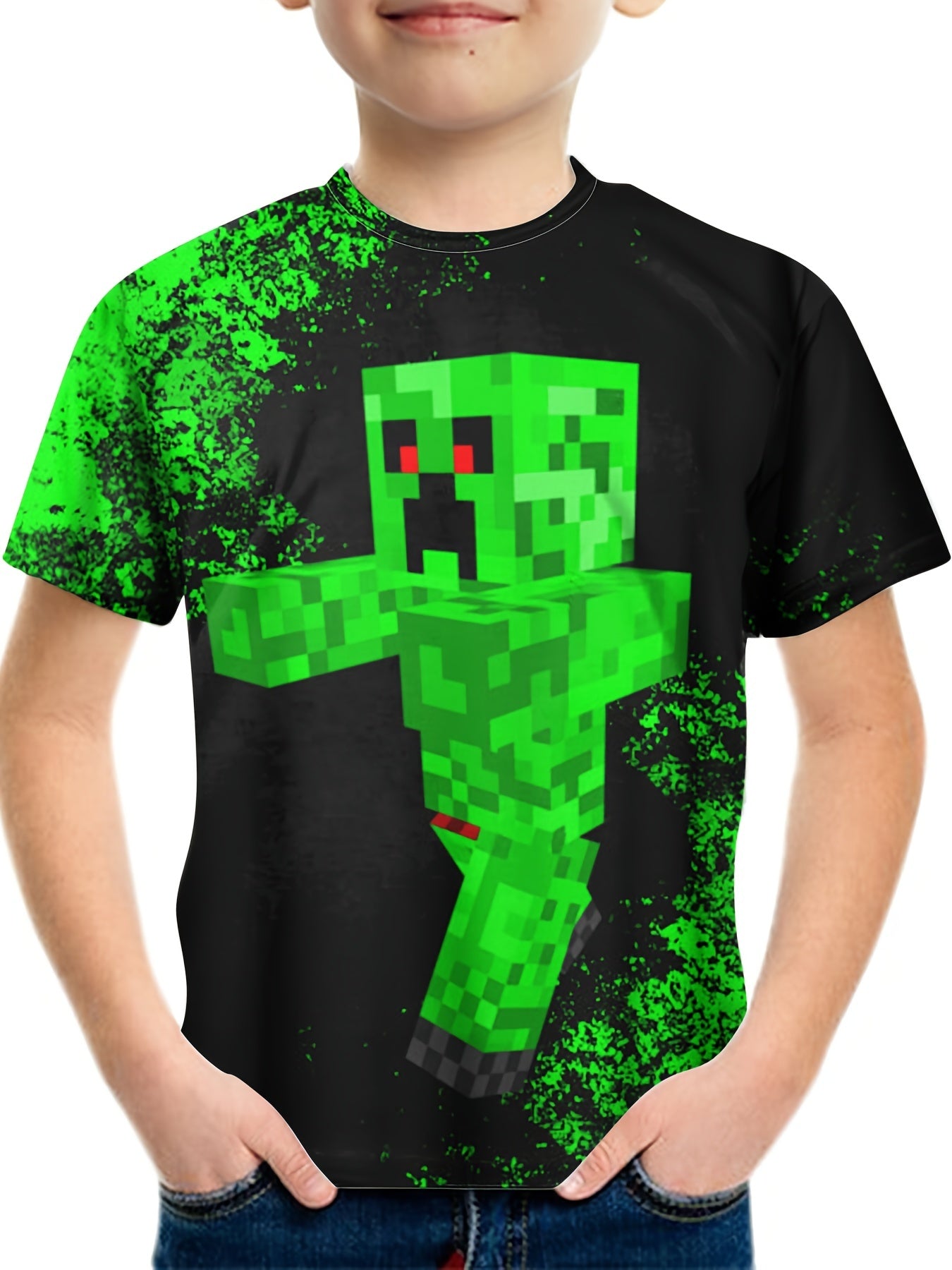 Boy's Monster Block Graphic T Shirt Casual Breathable Novel Tee
