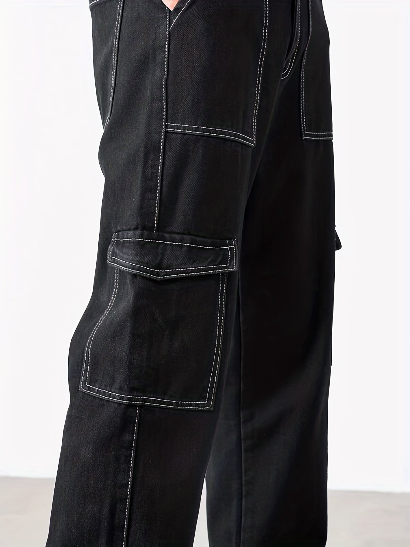 Men's Loose Straight Leg Thin Pants Flap Pocket Sports Cargo Trousers