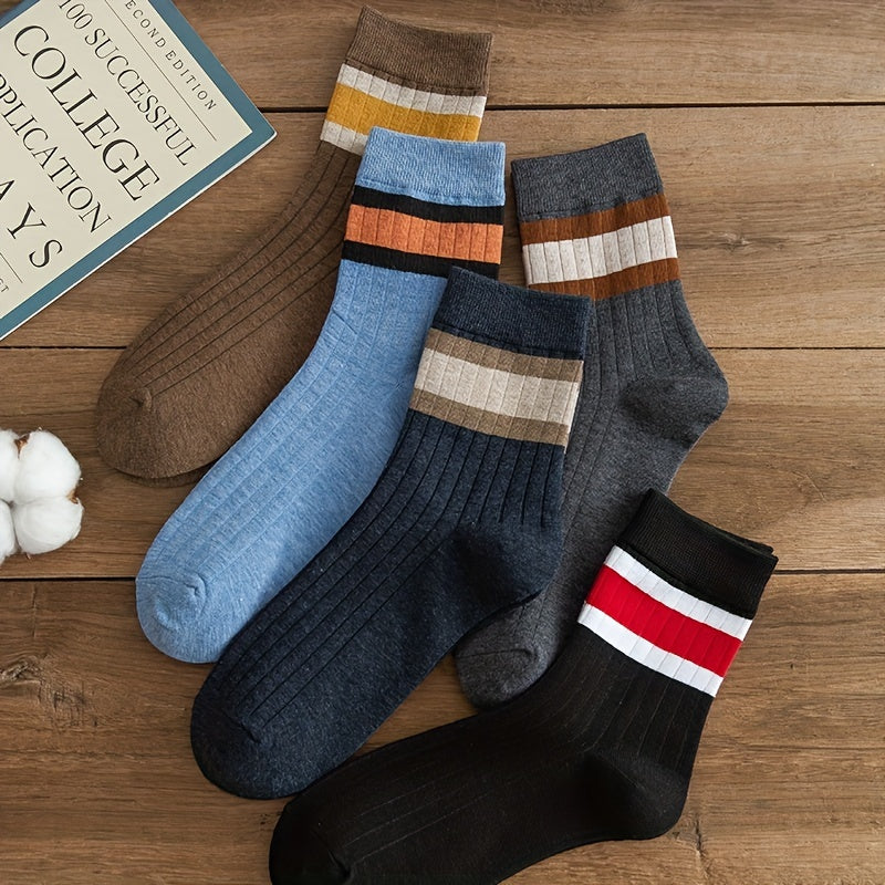 Colorblock Striped Socks Women's Stockings, 5 Pairs