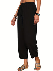  High Rise Loose Crop Harem Trousers With Pockets