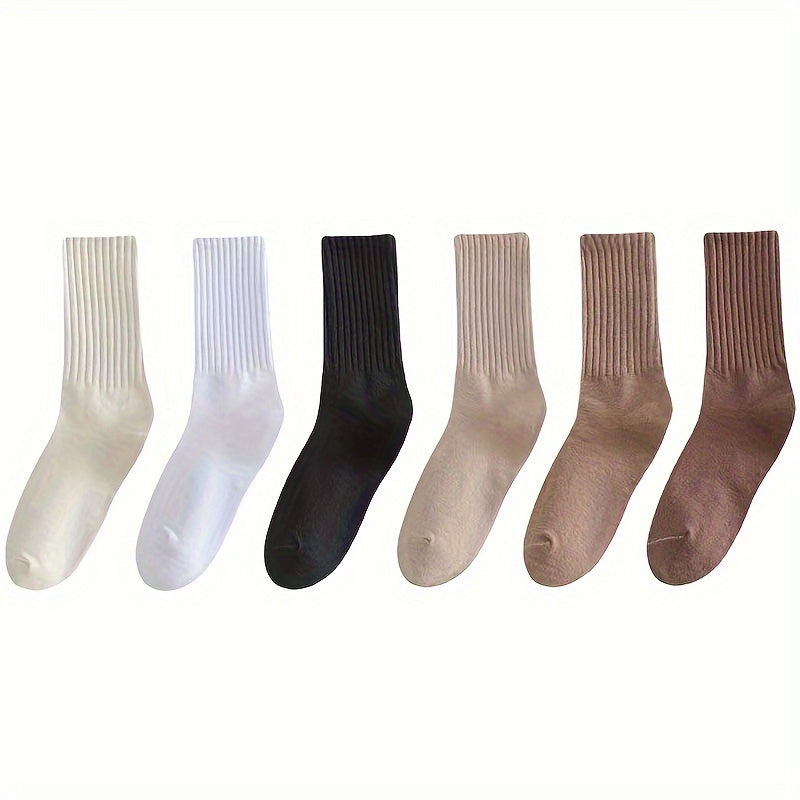 Soft Mid Tube Women's Socks 3 Pairs Solid Comfy Stockings & Hosiery