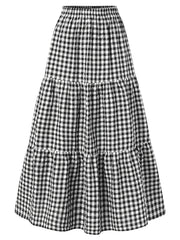  Gingham Print High Rise Maxi Skirt Women's Plus