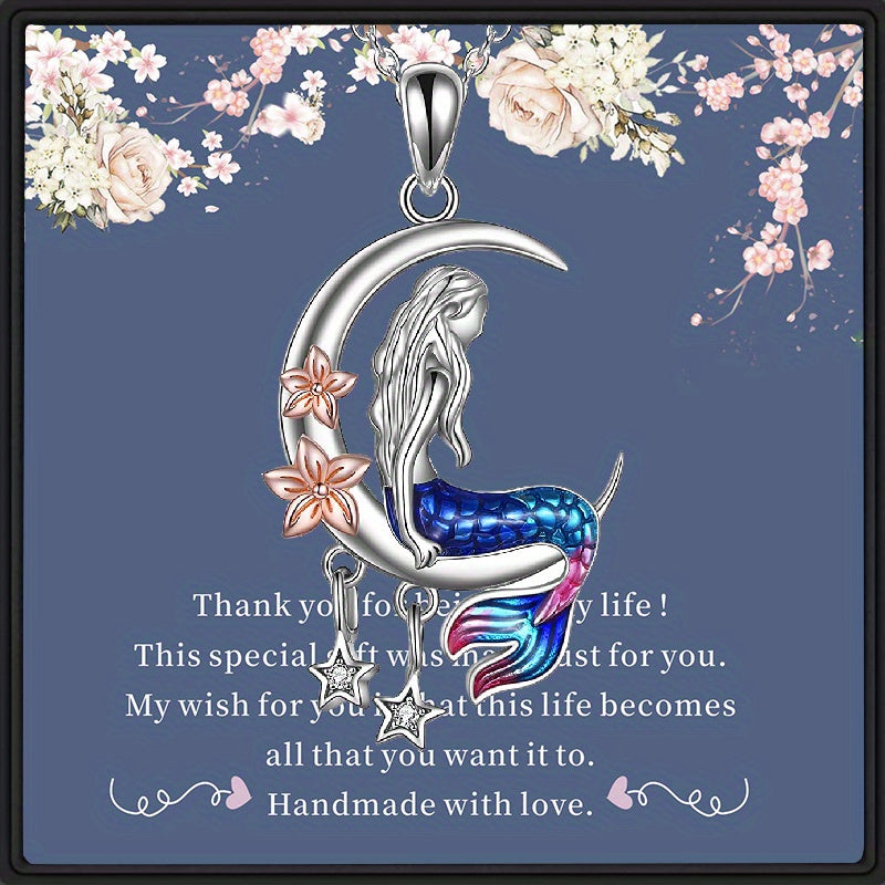 Mermaid Necklace Ocean Mermaid Crescent & Star Necklace With Flower Pendant