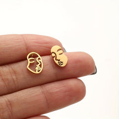 Hollow Face Stud Earrings Funny Artistic Face Stainless Steel Jewelry