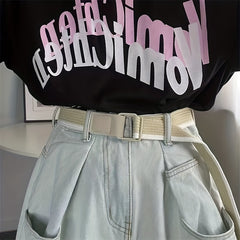 Colorful Striped Canvas Belt Double Loop Buckle Y2K Style