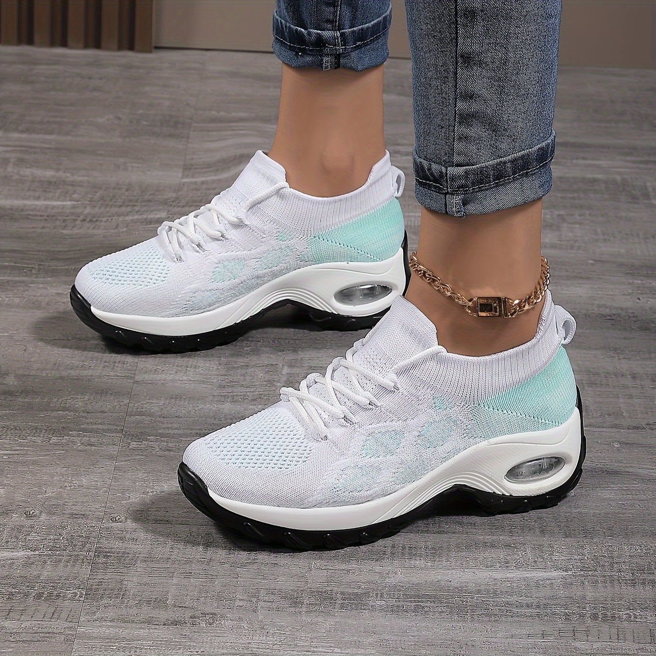 Argyle Pattern Sneakers With Air Cushion Height Increased Running Shoes