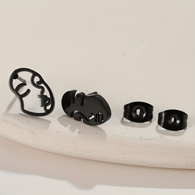 Hollow Face Stud Earrings Funny Artistic Face Stainless Steel Jewelry