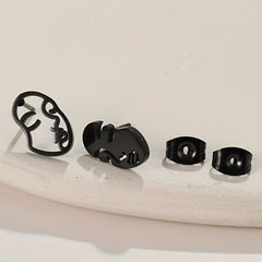 Hollow Face Stud Earrings Funny Artistic Face Stainless Steel Jewelry