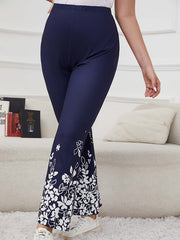  Floral Print Elastic Trousers