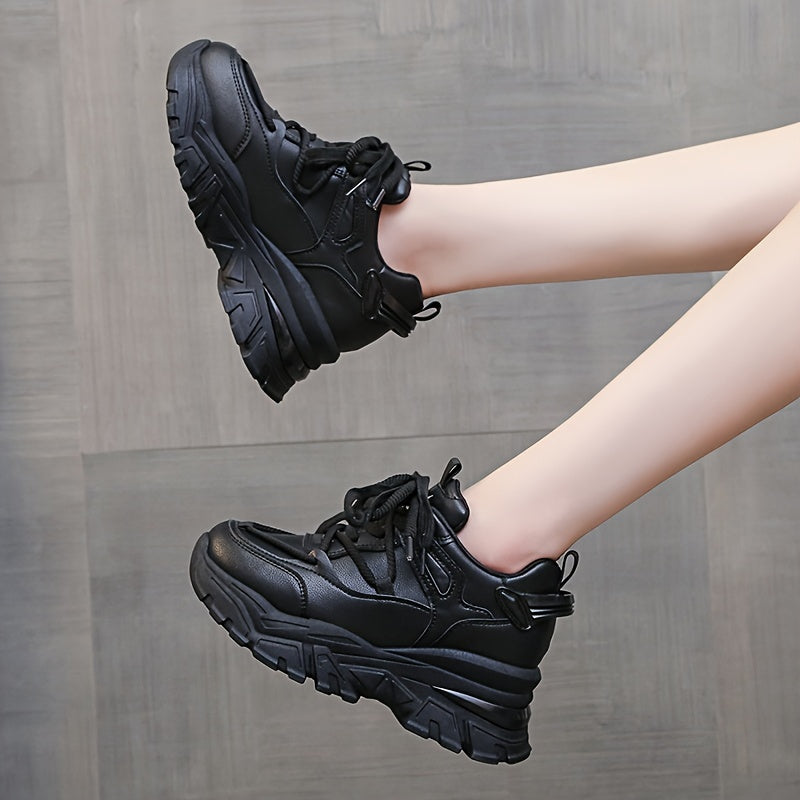 Women's Lace up Front Platform Chunky Sneakers Height Increased