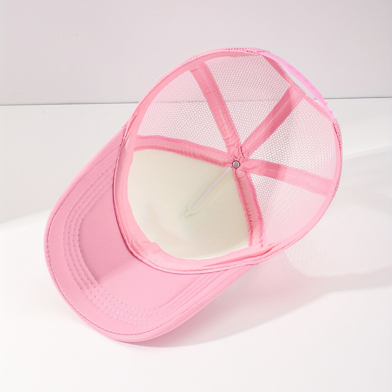 Butterfly Embroidery Pink Trucker Hat Cartoon Block Mesh Baseball Cap