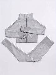 Quick Dry Seamless Workout Set with Zip Up Jacket & Leggings