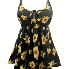  Sunflower Print Peplum Tank Top