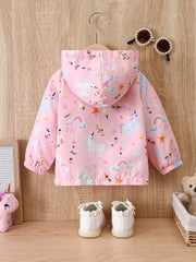 Girl's Cartoon Hooded Jacket Outdoor Windbreaker Zip Up Coat