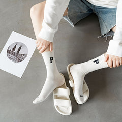 Women's Letter Print Mid Tube Socks