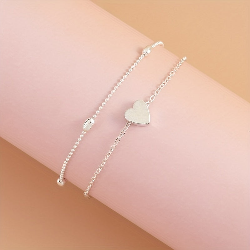 Double Layer Anklet Heart Charm for Men Unisex