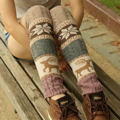 Winter Twist Snowflake Fawn Knee Socks Warm Leg Foot Covers